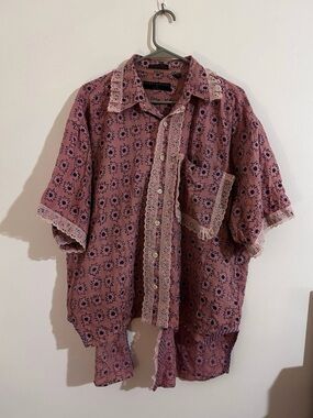 Upcycled men's button down with lace trim
